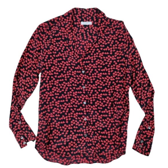 Equipment Femme Heart Print Pattern Adelyn Button-Up Blouse Women's Size S - Picture 1 of 10